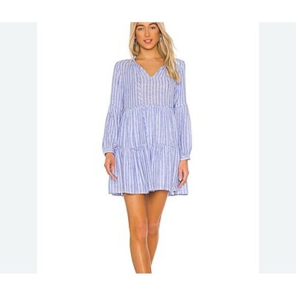 Rails Everly Mini Dress Ludlow Striped Blue Linen Blend Tiered Women’s Size L - Picture 1 of 12